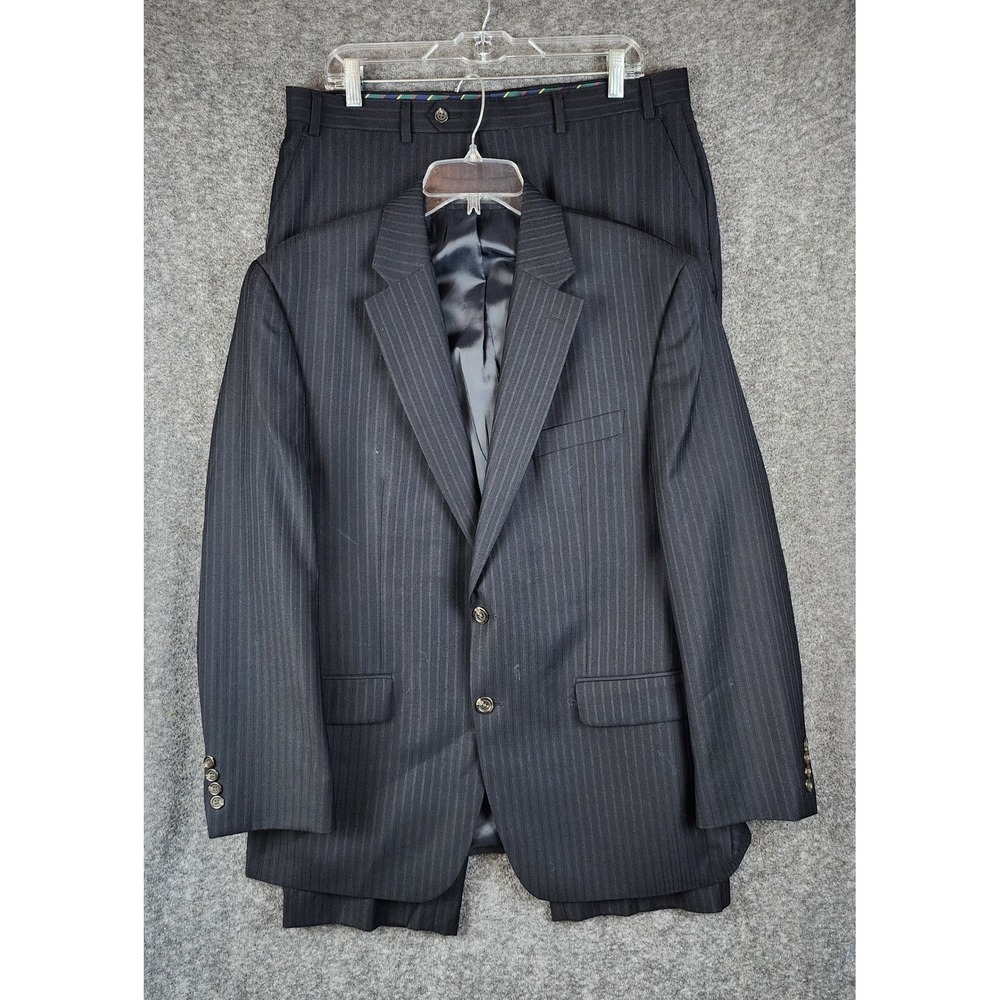 Chaps Suit Mens 42R 2 Piece Pinstripe Grey Business Formal EUC